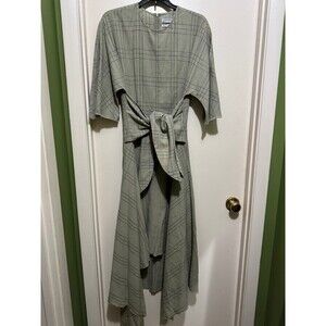 ZARA WOMAN PREMIUM COTTON LINEN ASYMMETRICAL DRESS SAGE medium